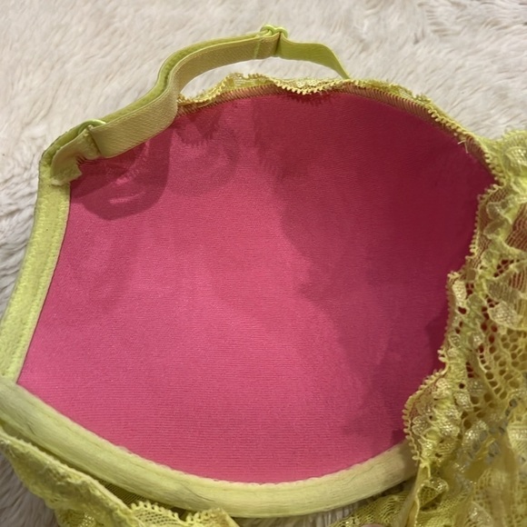 Yellow lace  date racerback Victoria’s Secret pink bra 32DD - Picture 7 of 9